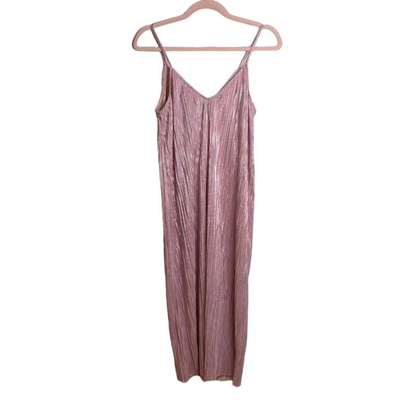 & Other Stories Pink Metallic Micro Pleated Spaghetti Strap Slip Dress - Picture 1 of 8